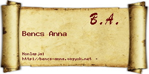 Bencs Anna névjegykártya
